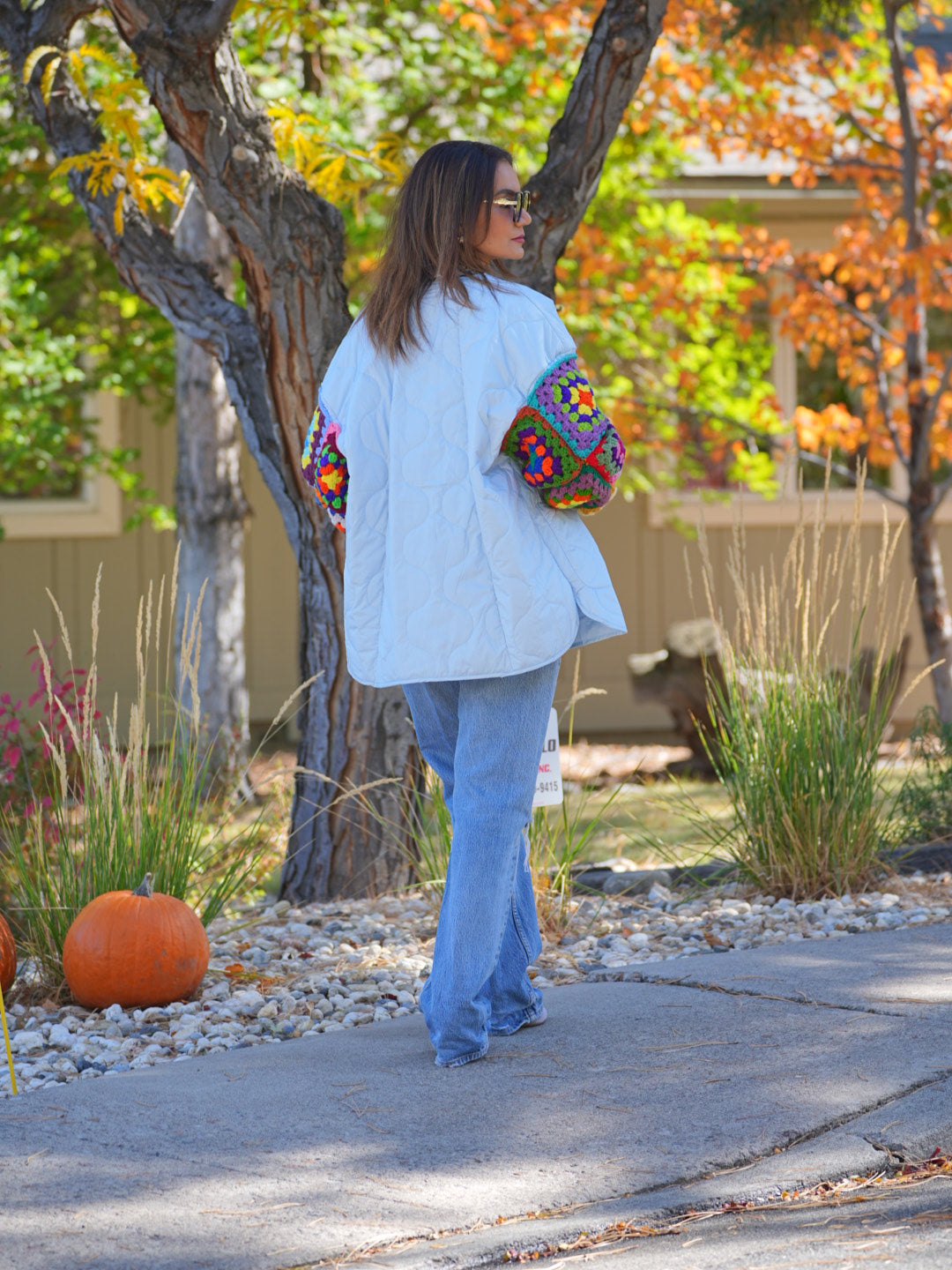 Handmade granny square sleeve quilt jacket Blue