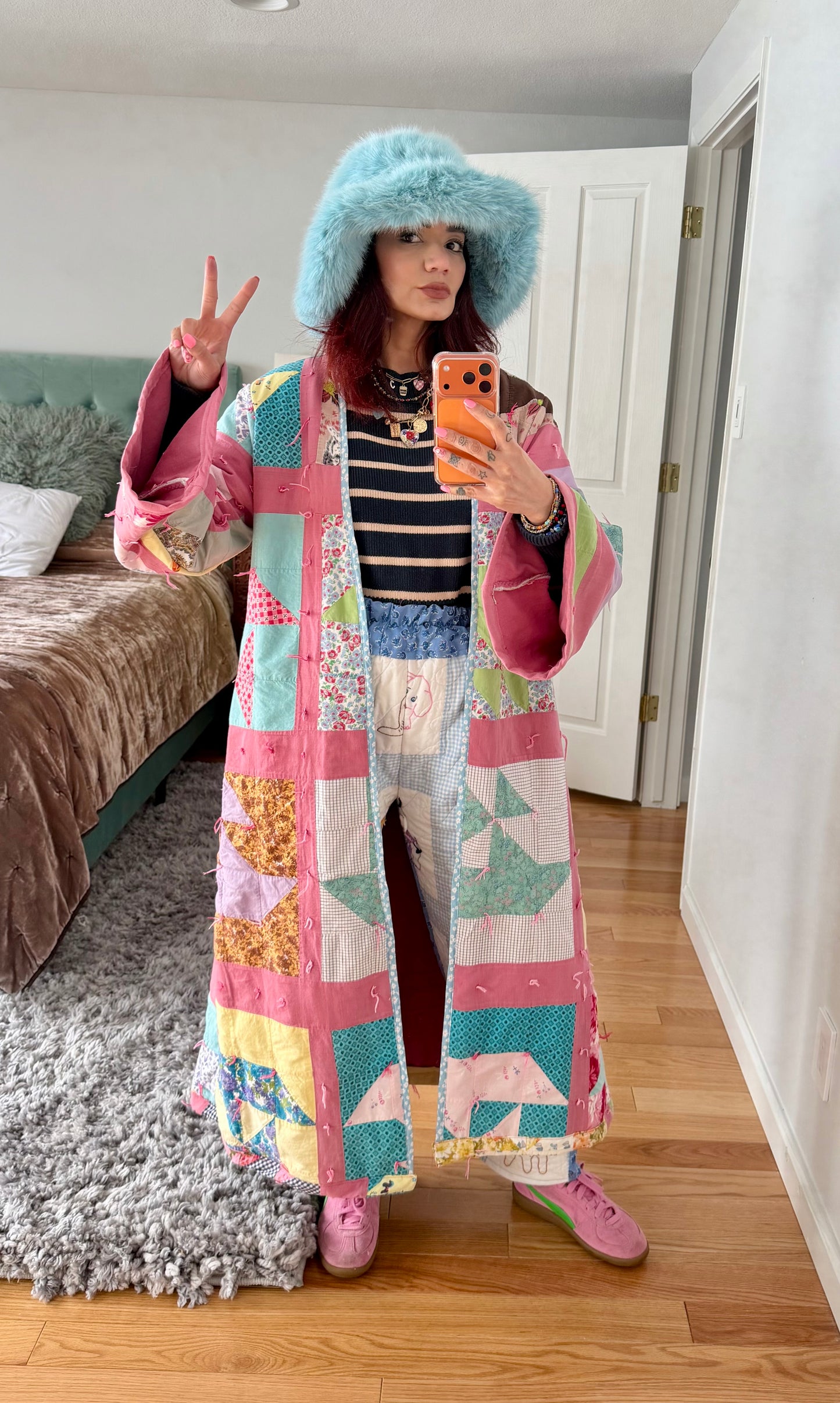 Handmade made quilted long coat