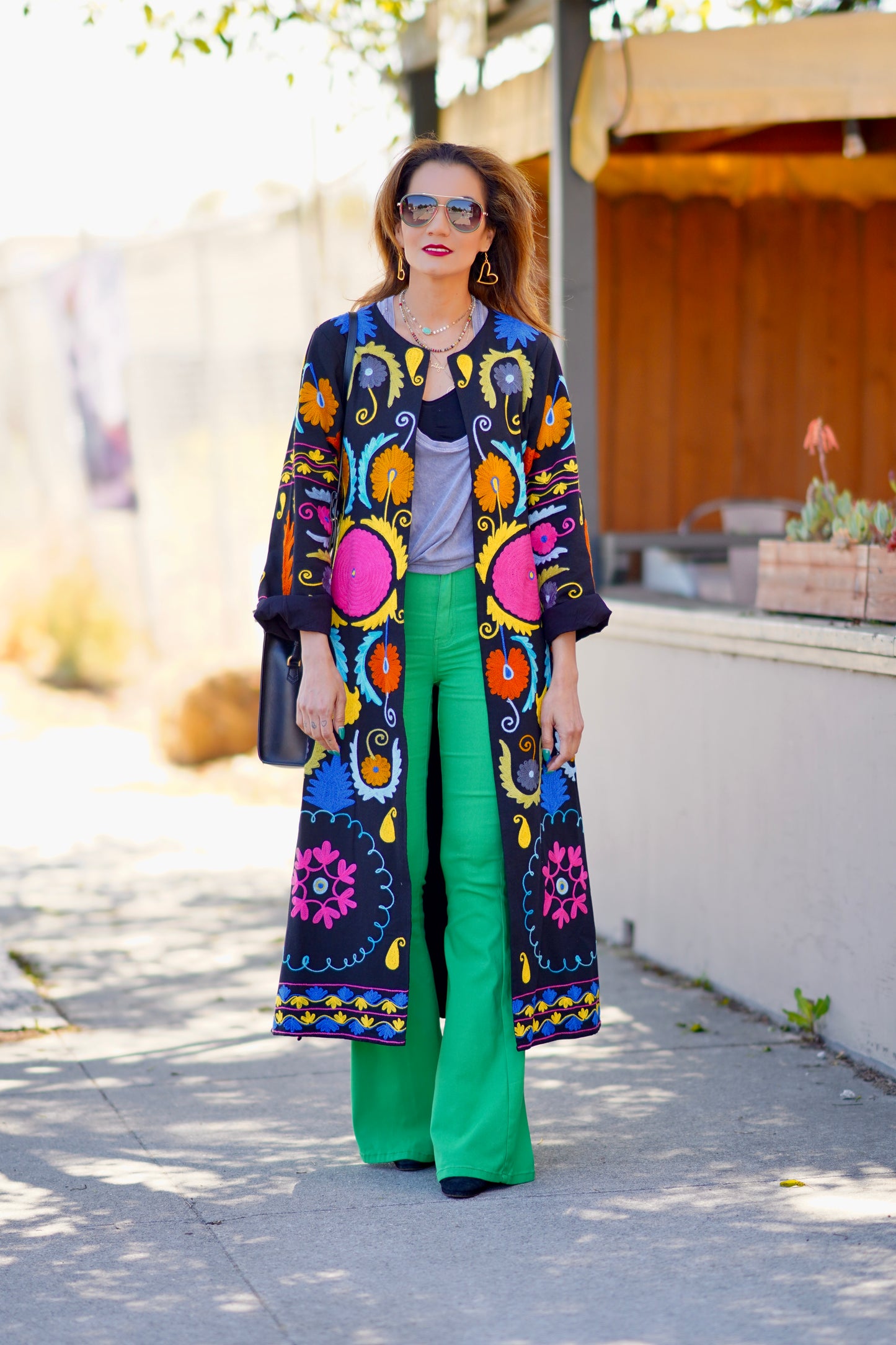 Black cotton embroidered duster