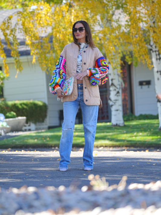 Handmade granny square sleeve quilt jacket
