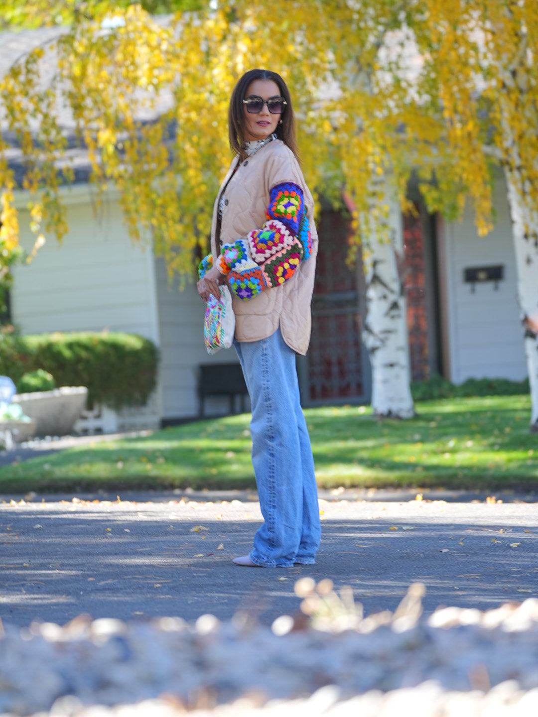 Handmade granny square sleeve quilt jacket