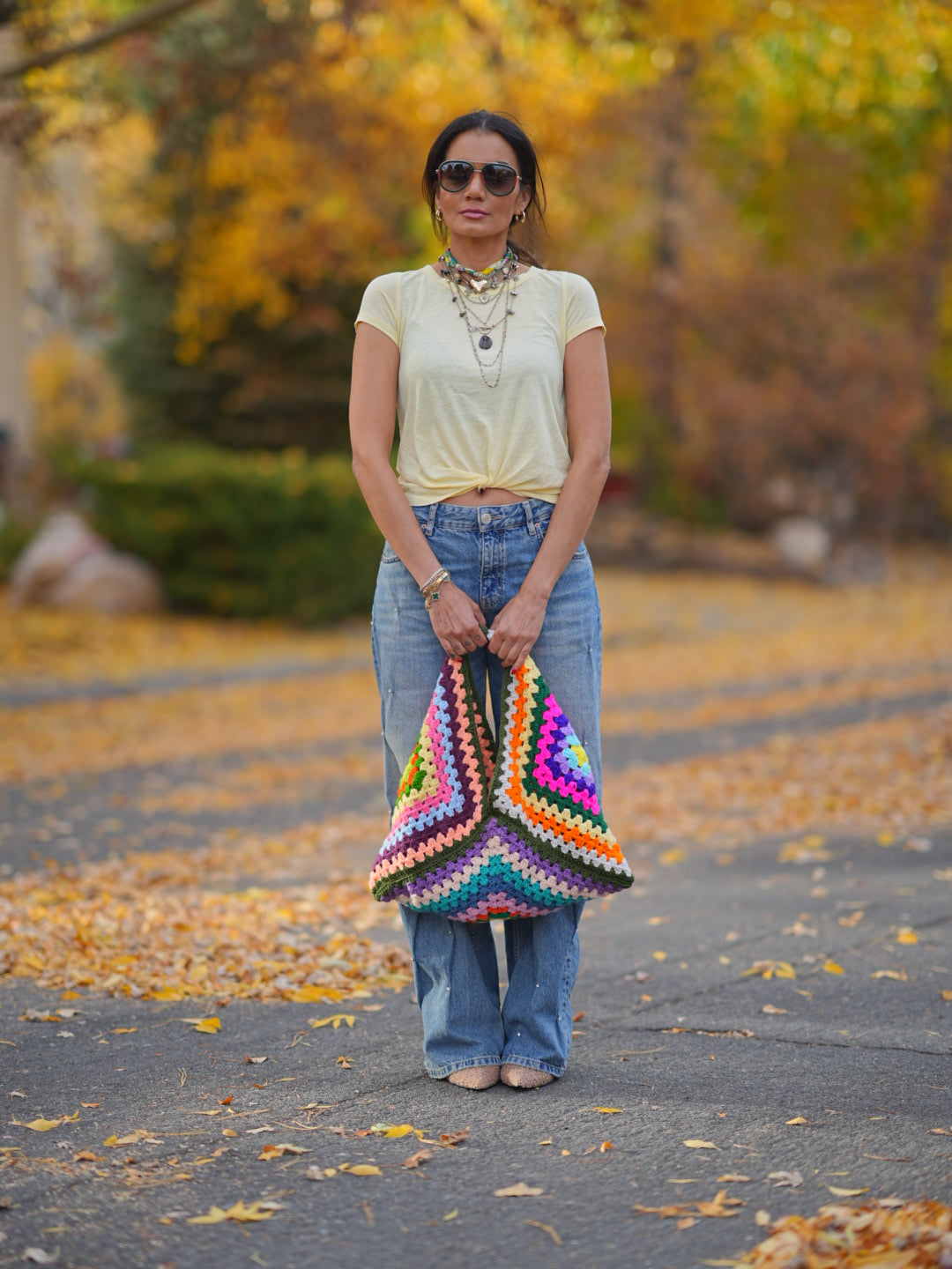 Handmade granny square tote bag
