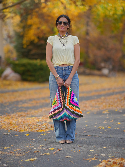 Handmade granny square tote bag