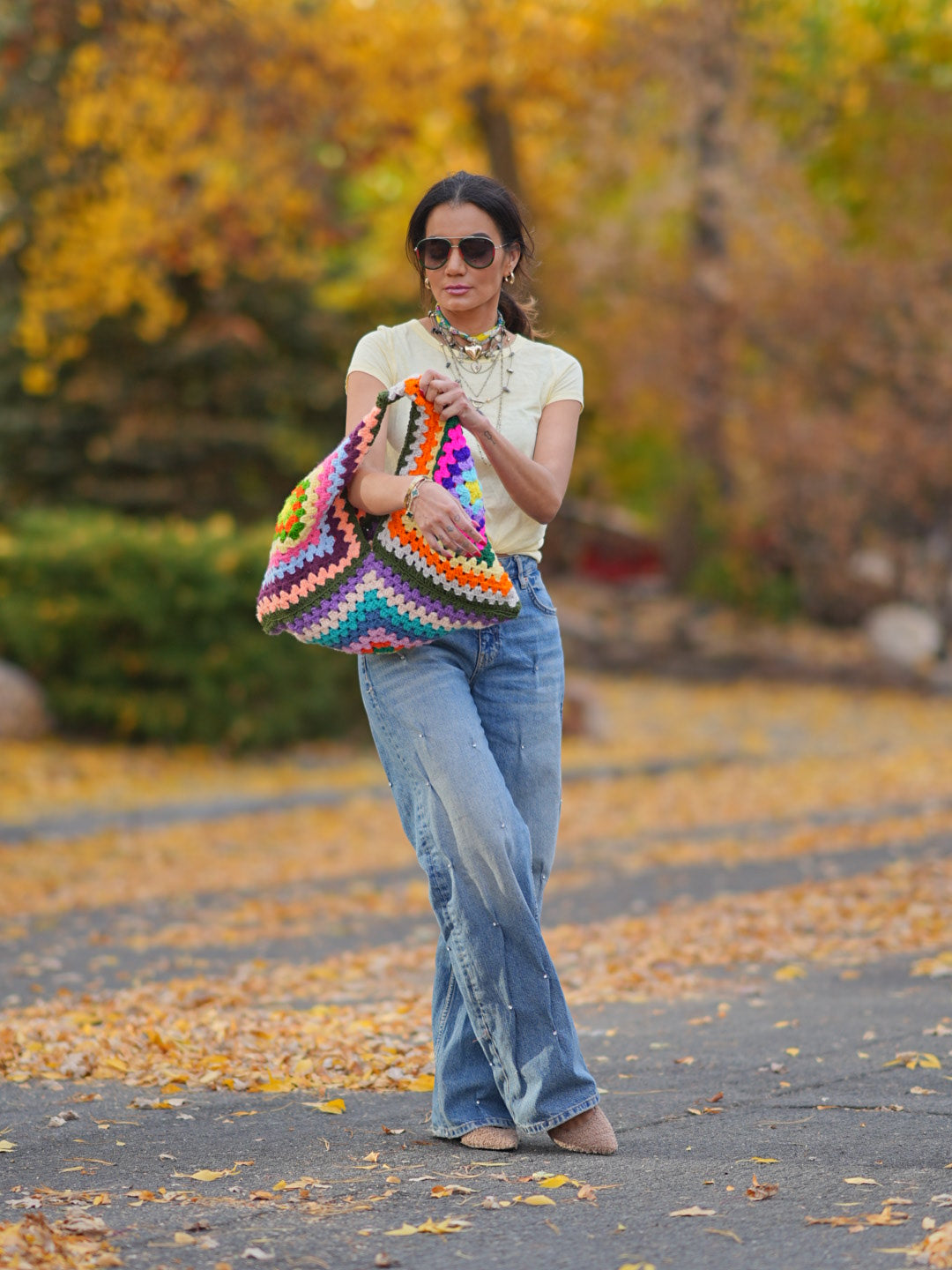 Handmade granny square tote bag