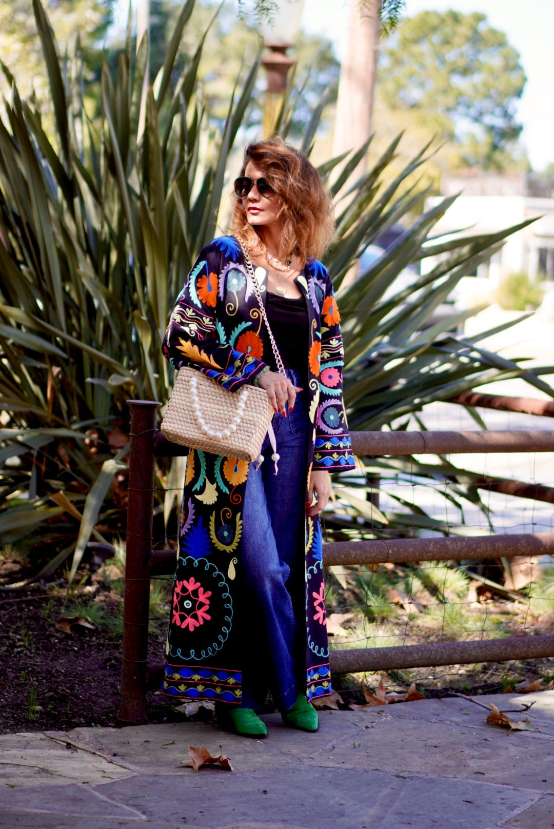 Black cotton embroidered duster