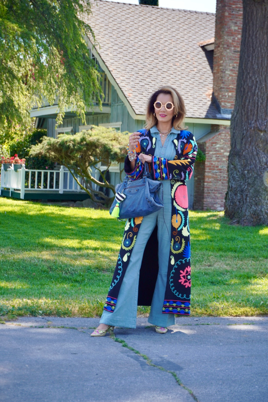 Black cotton embroidered duster