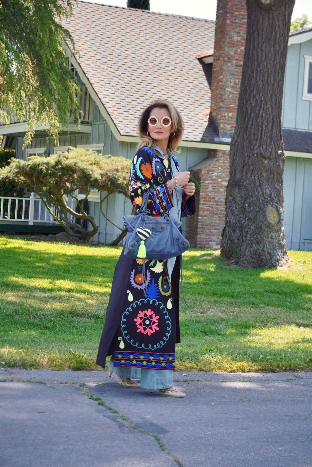 Black cotton embroidered duster