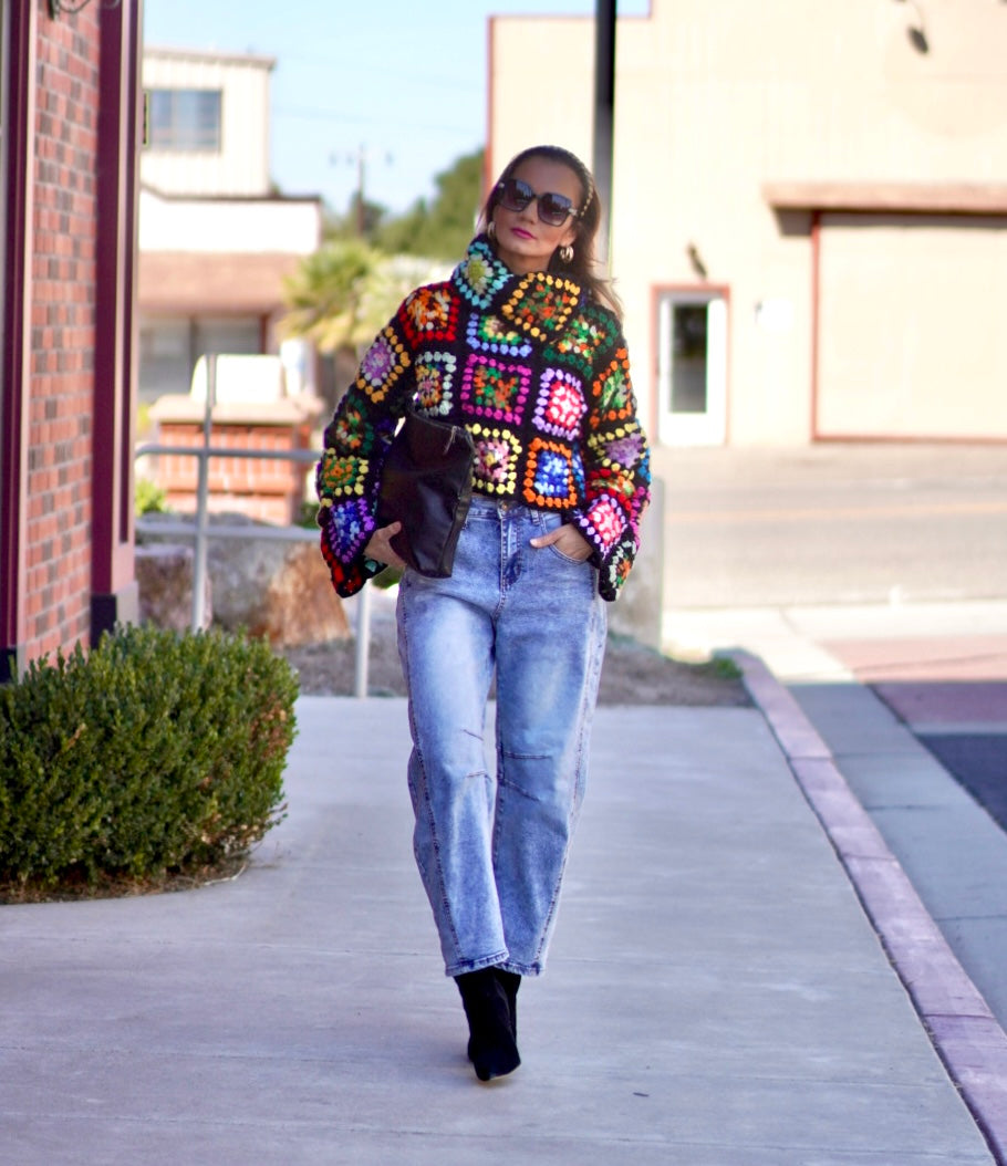 Handmade granny square turtle neck sweater