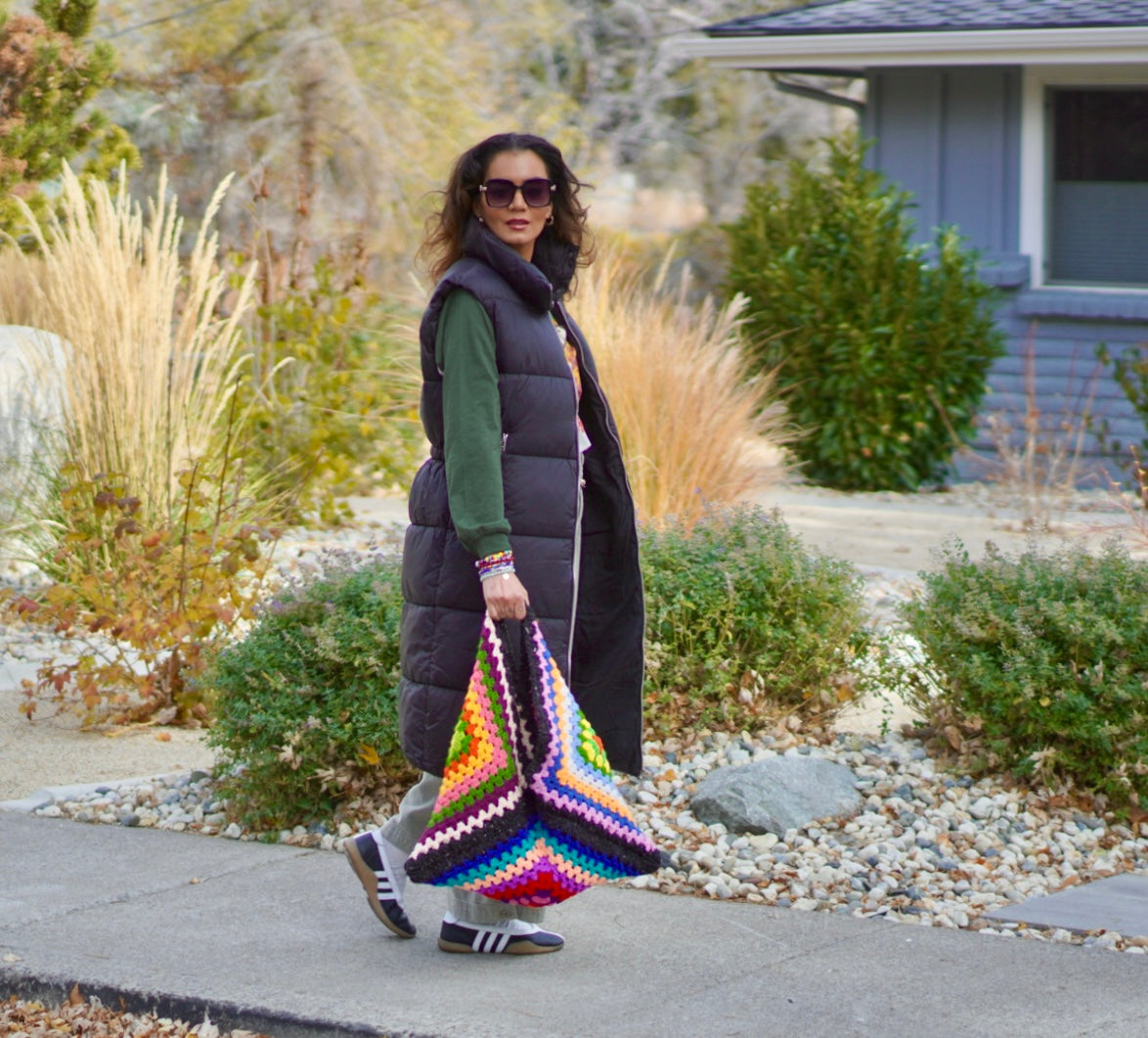 Handmade granny square tote bag