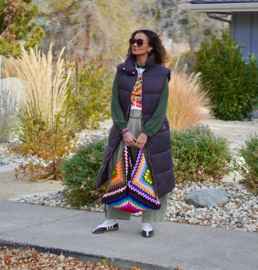 Handmade granny square tote bag
