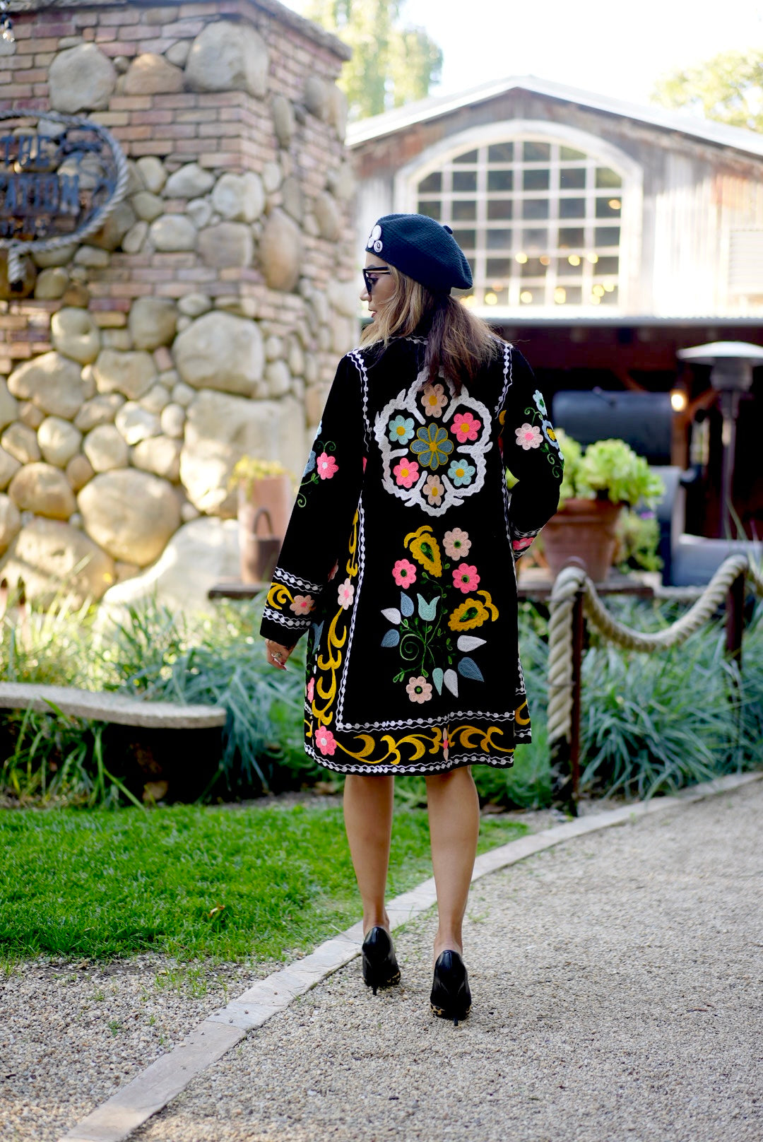 Black velvet embroidered coat