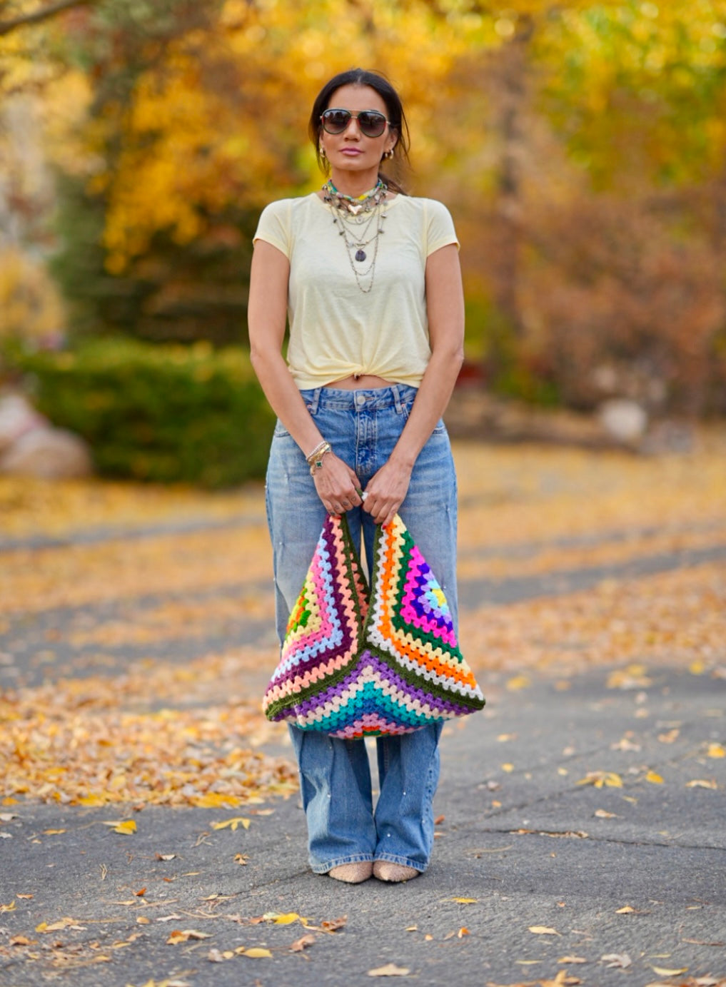 Handmade granny square tote bag