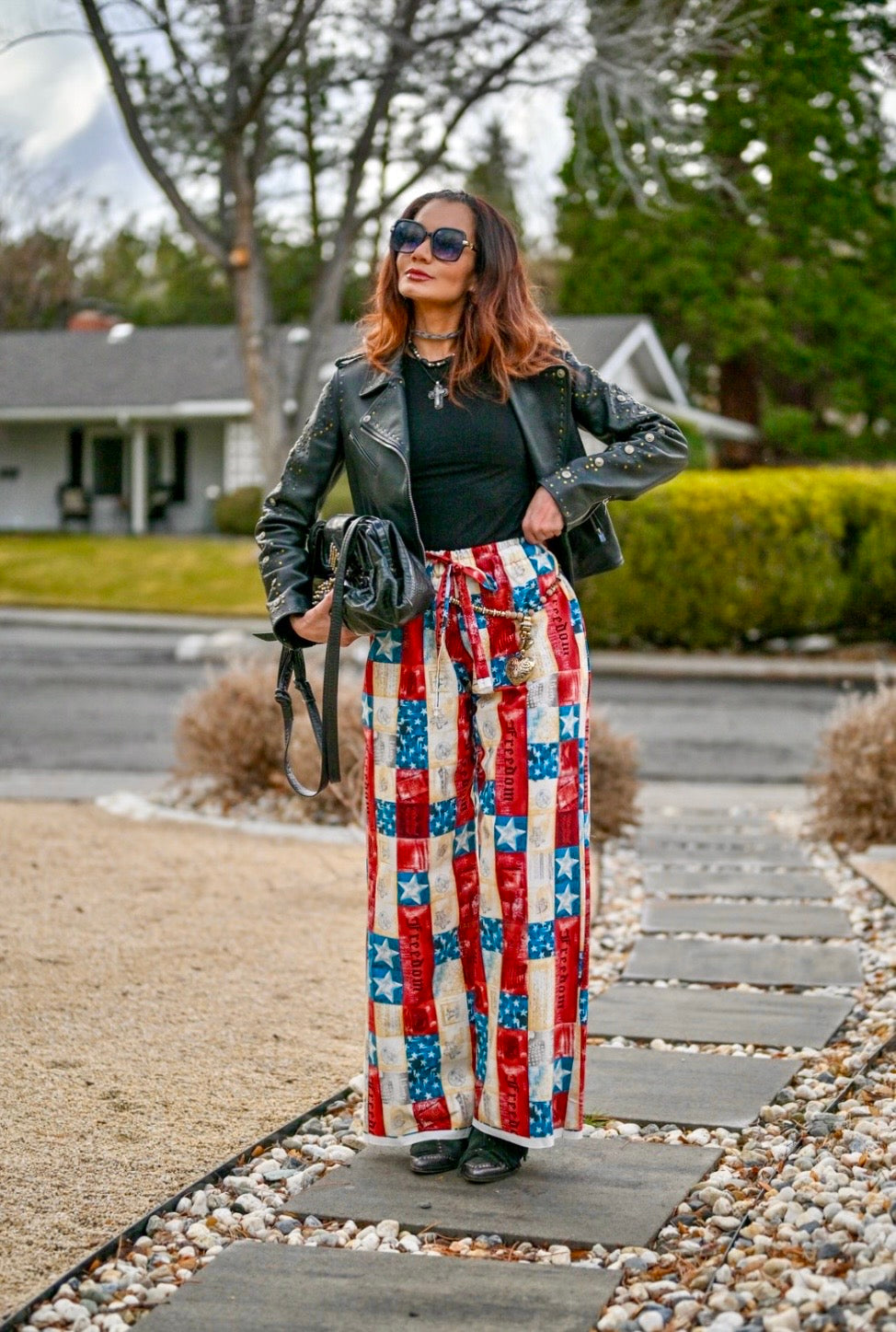 Vintage print straight leg pants