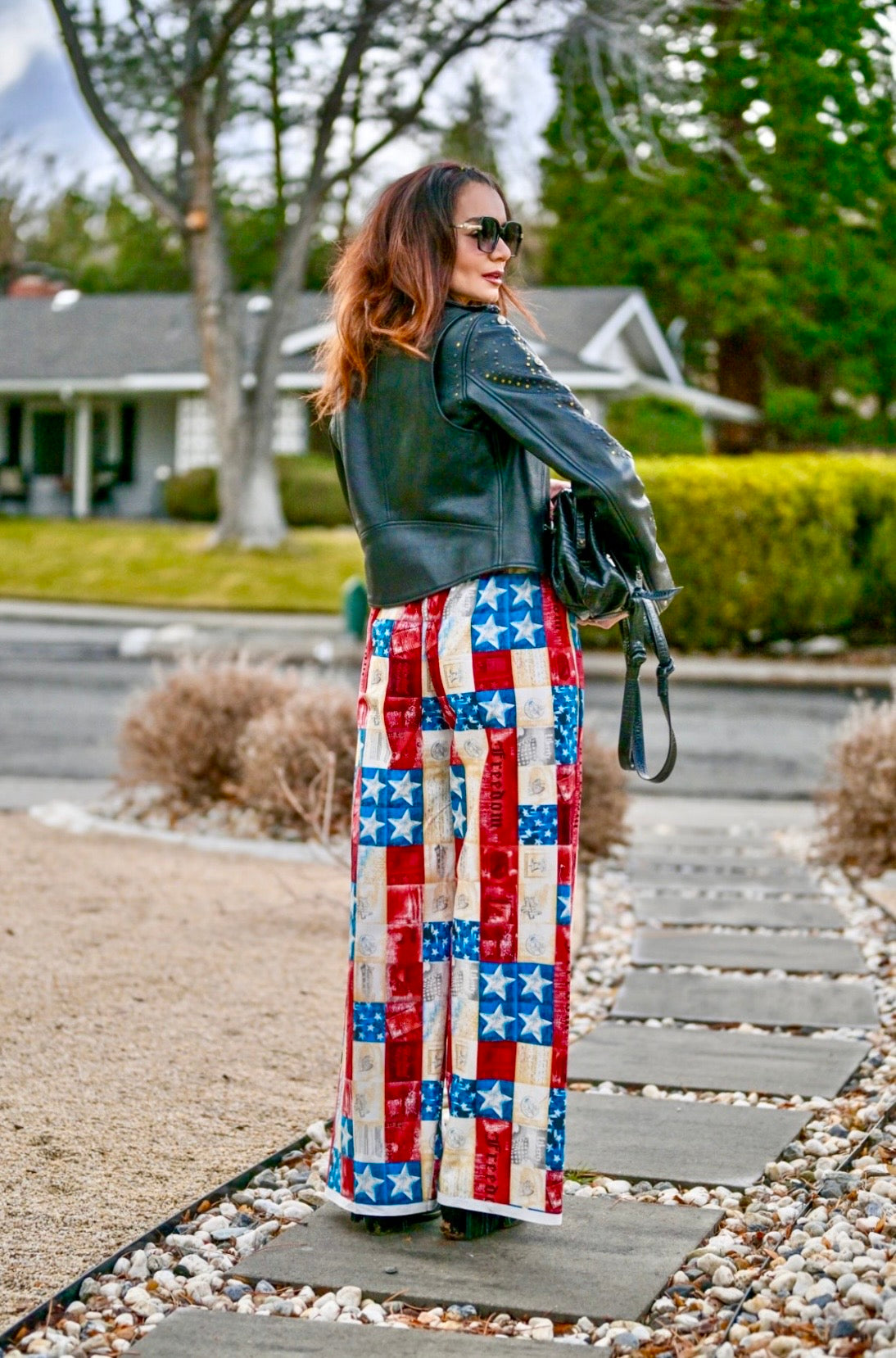 Vintage print straight leg pants