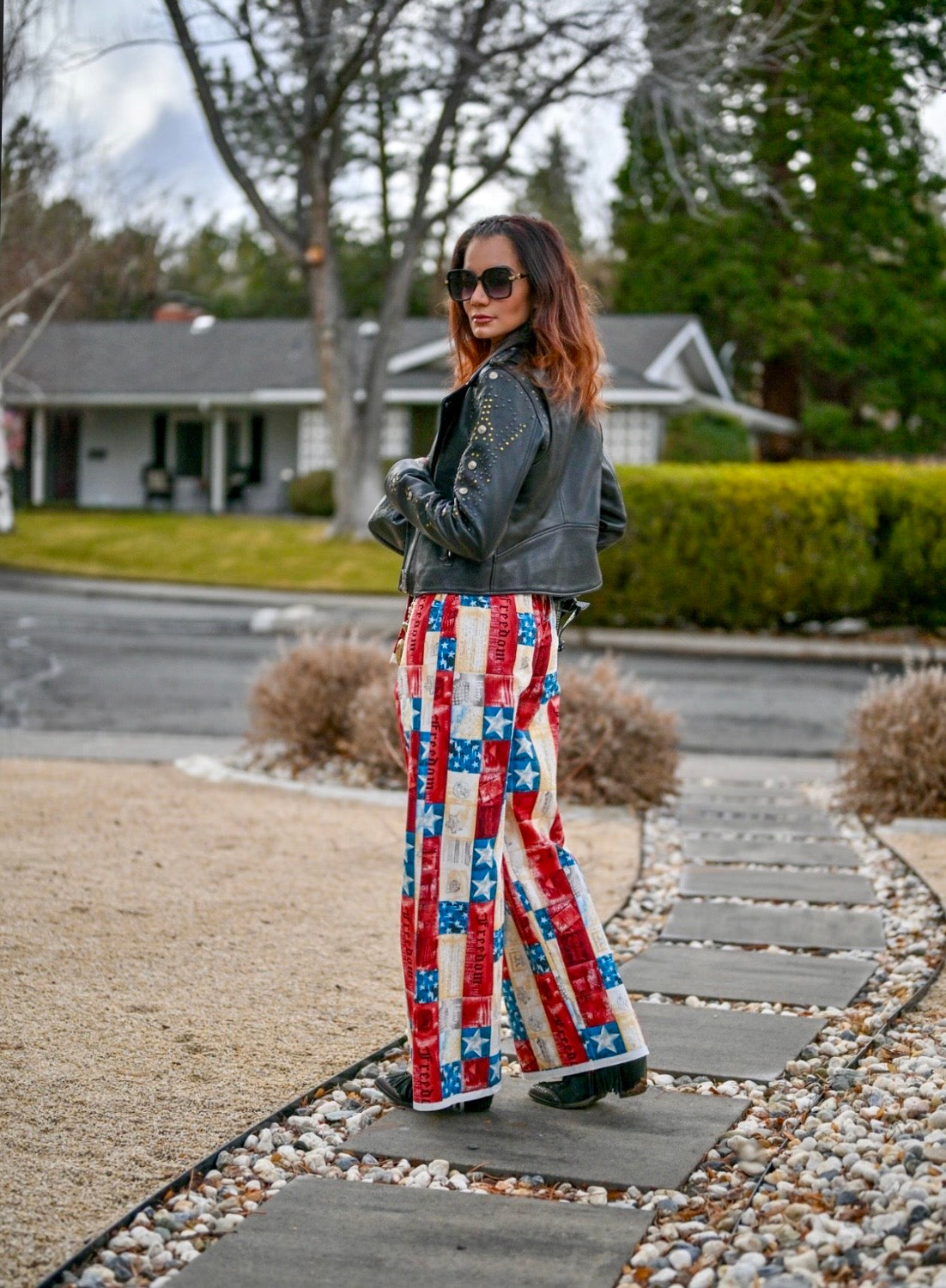 Vintage print straight leg pants