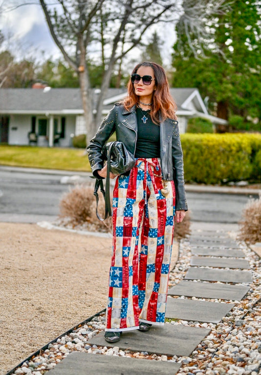 Vintage print straight leg pants